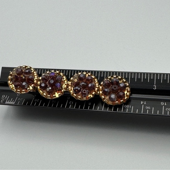 Gold Hair Clip • Garnet Red Glass Beads • 2.5” - Picture 6 of 7